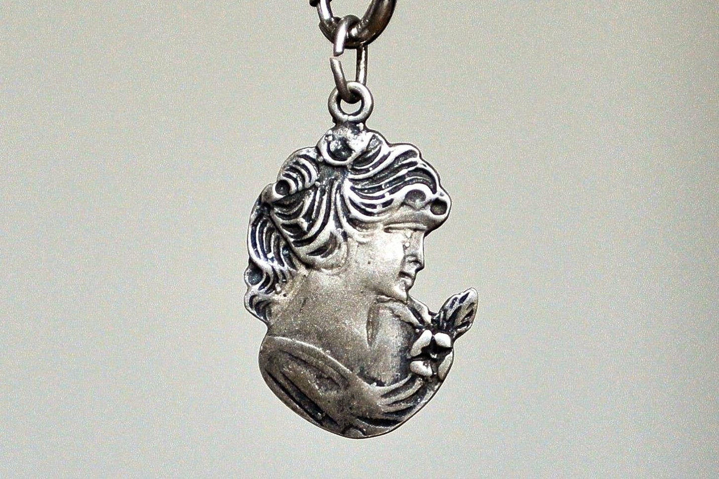 Vintage Sterling Silver Art Nouveau Cameo Pendant - Stamped and Tested Sterling Silver - Art Nouveau Cameo Charm