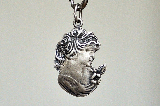 Vintage Sterling Silver Art Nouveau Cameo Pendant - Stamped and Tested Sterling Silver - Art Nouveau Cameo Charm