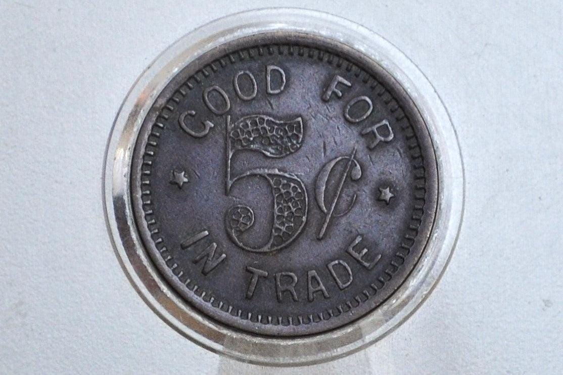 Vintage Jukebox Token - Good For One Tune Token - 5 Cent Brass Token