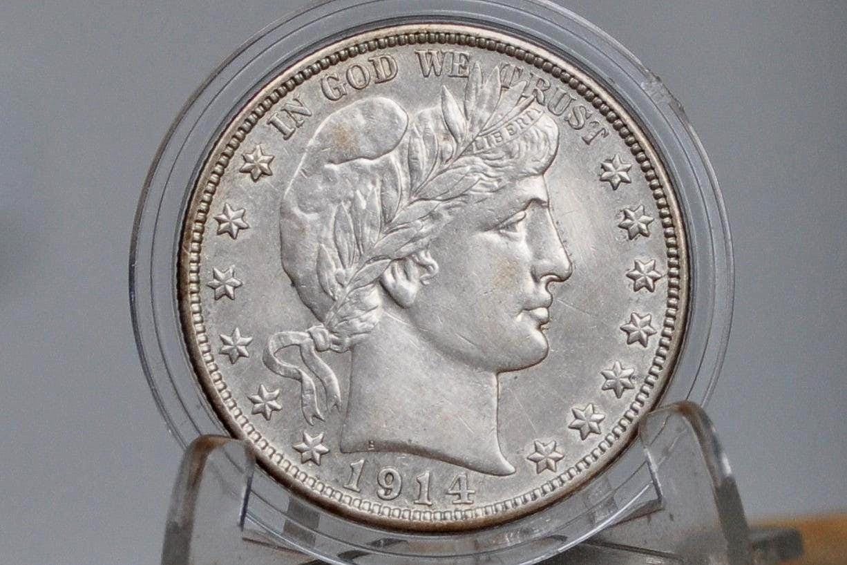 1914-S Barber Silver Half Dollar - Uncirculated, Cleaned, Beautiful Coin - 1914S Half Dollar 1914 S Barber 50 Cent Coin 1914 San Francisco M