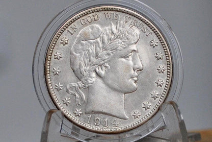1914-S Barber Silver Half Dollar - Uncirculated, Cleaned, Beautiful Coin - 1914S Half Dollar 1914 S Barber 50 Cent Coin 1914 San Francisco M