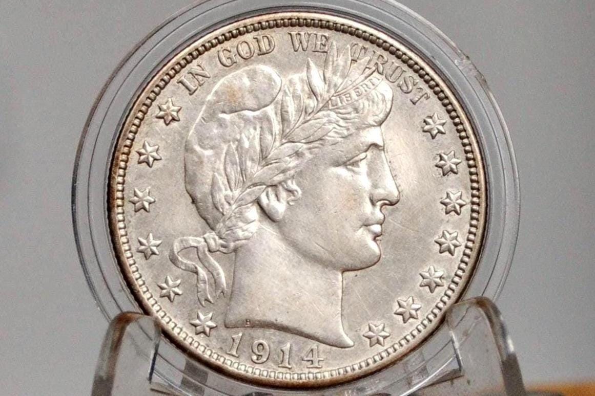 1914-S Barber Silver Half Dollar - Uncirculated, Cleaned, Beautiful Coin - 1914S Half Dollar 1914 S Barber 50 Cent Coin 1914 San Francisco M