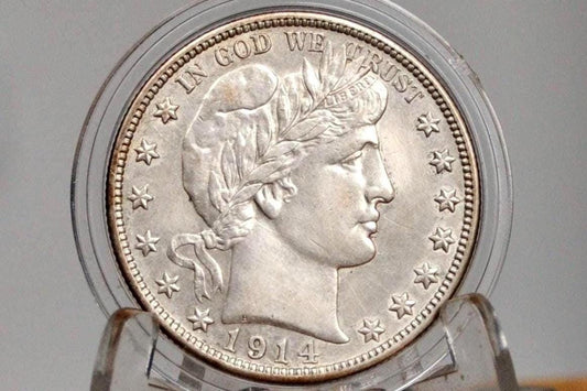 1914-S Barber Silver Half Dollar - Uncirculated, Cleaned, Beautiful Coin - 1914S Half Dollar 1914 S Barber 50 Cent Coin 1914 San Francisco M