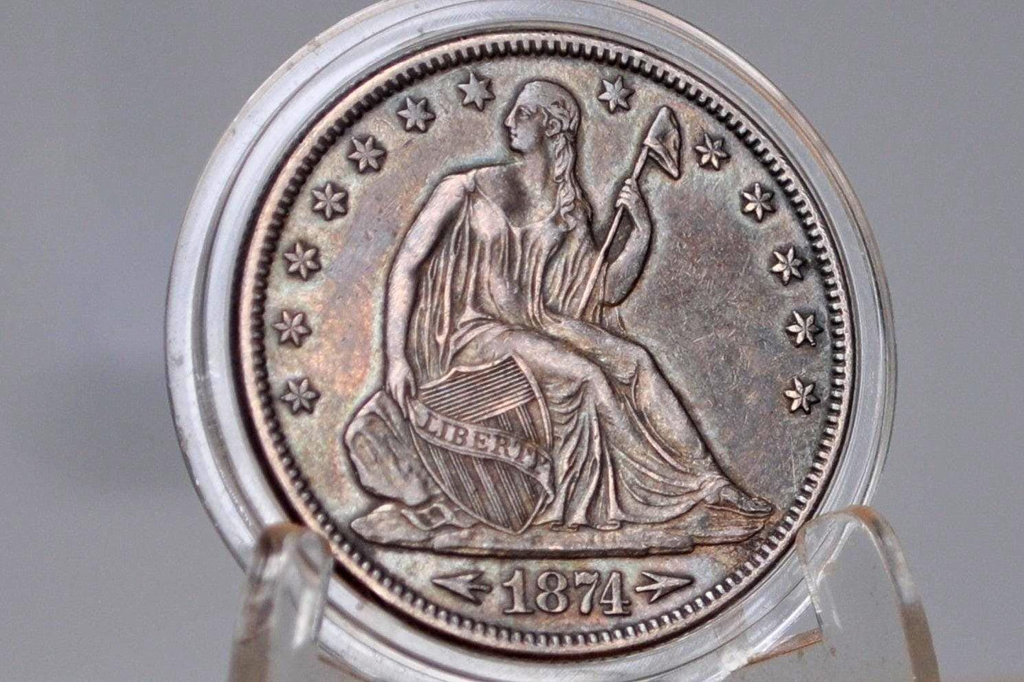 1874 Seated Liberty Half Dollar - AU, Toned, Prooflike Fields - 1874 Liberty Seated Silver Half Dollar 1874 Half - High Grade