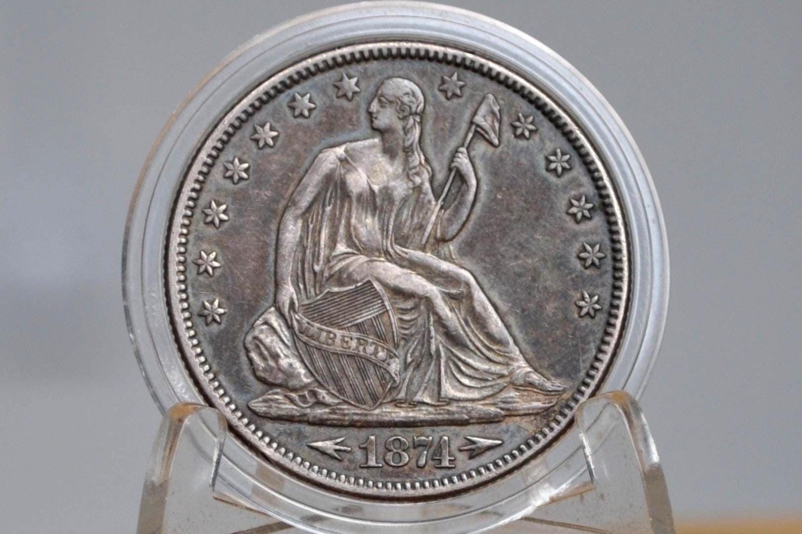 1874 Seated Liberty Half Dollar - AU, Toned, Prooflike Fields - 1874 Liberty Seated Silver Half Dollar 1874 Half - High Grade