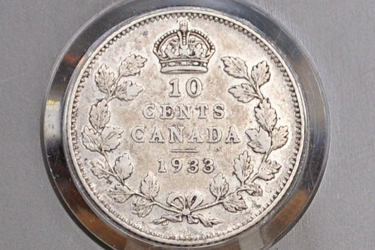 1933 Canadian Silver 10 Cent Coin - XF (Extremely Fine) Condition - King George - Canada 10 Cent 80% Silver 1933 - Rarer Date, Low Mintage