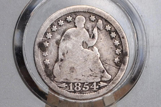 1854 Half Dime - G (Good); Great Type Coin - 1854 Seated Liberty Half Dime - Early American Coin - 1854 Silver Half Dime Liberty Seated
