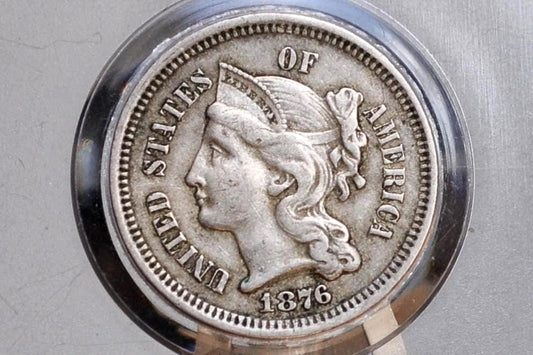1876 Three Cent Nickel, Rarer Date - Choice XF Grade / Condition, Civil War Era 3 Cent Nickel 1876