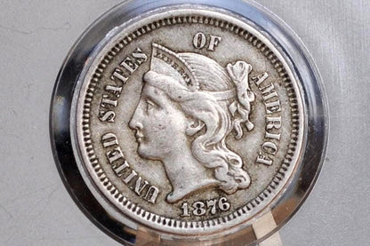 1876 Three Cent Nickel, Rarer Date - Choice XF Grade / Condition, Civil War Era 3 Cent Nickel 1876