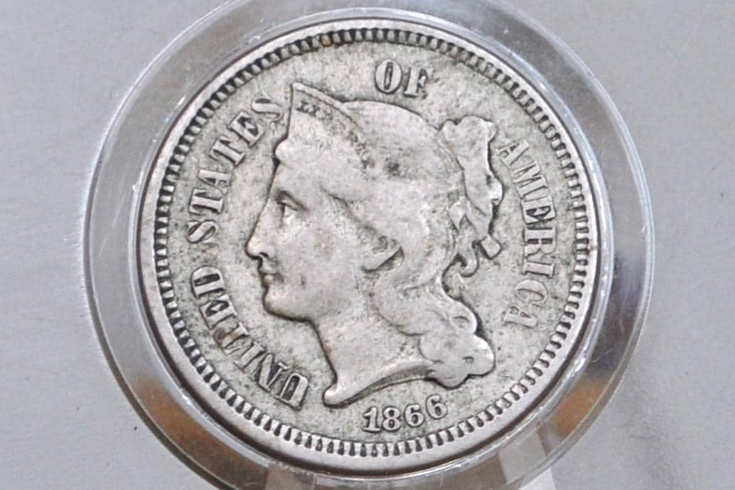 1866 Three Cent "Nickel" Us Coin - Civil War Era - Great Condition - Choose by Grade / Condition - Us 3 Cent Coins