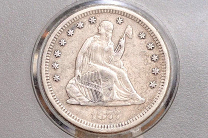 1877-S Seated Liberty Quarter - Choice AU Details, Likely Cleaned - 1877 S Silver Quarter / 1877 Liberty Seated Quarter