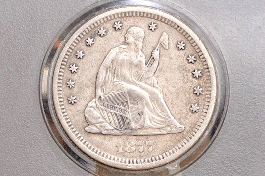 1877-S Seated Liberty Quarter - Choice AU Details, Likely Cleaned - 1877 S Silver Quarter / 1877 Liberty Seated Quarter