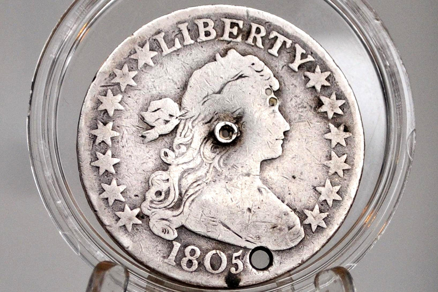 1805 Draped Bust Half Dollar - VG+ Details, Holed / Damage - 1805 Half Dollar US Half Dollar 1805 Early American Coin, Scarce, Authentic