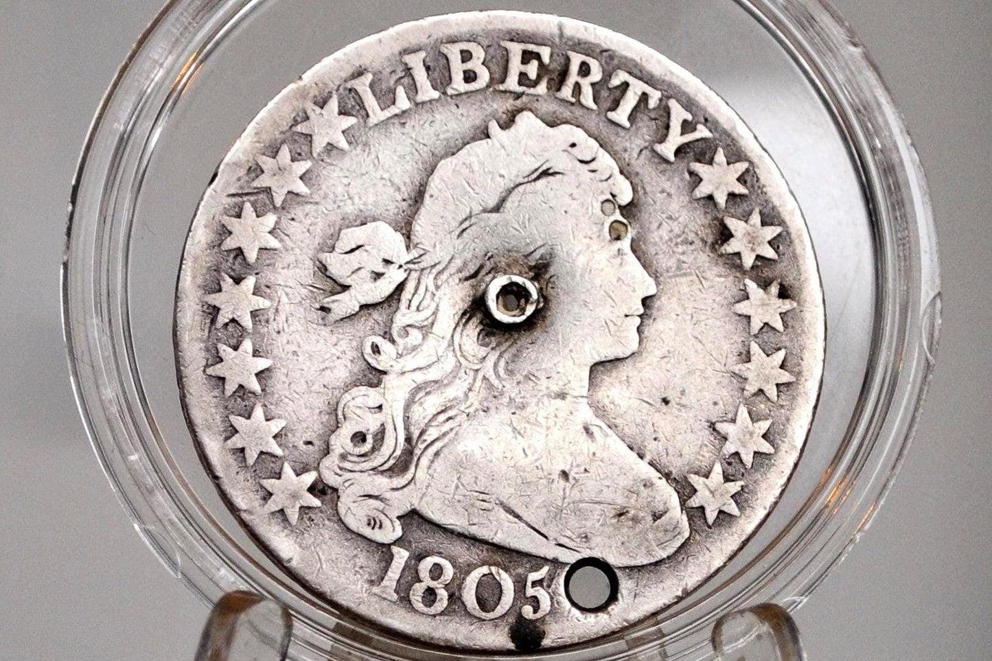 1805 Draped Bust Half Dollar - VG+ Details, Holed / Damage - 1805 Half Dollar US Half Dollar 1805 Early American Coin, Scarce, Authentic
