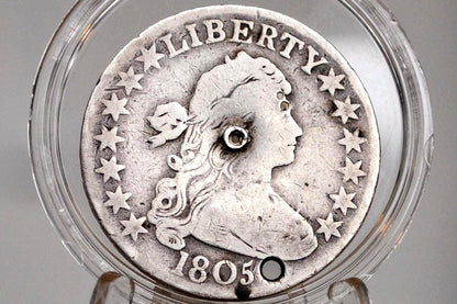1805 Draped Bust Half Dollar - VG+ Details, Holed / Damage - 1805 Half Dollar US Half Dollar 1805 Early American Coin, Scarce, Authentic