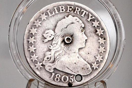 1805 Draped Bust Half Dollar - VG+ Details, Holed / Damage - 1805 Half Dollar US Half Dollar 1805 Early American Coin, Scarce, Authentic