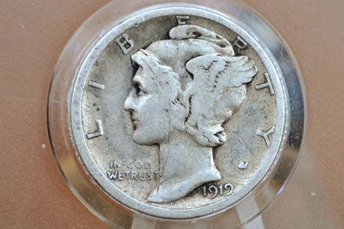 1919 D Mercury Silver Dime - Choose by Grade / Condition - Denver Mint - 1919 D Winged Liberty Head Dime - Silver Dime 1919D