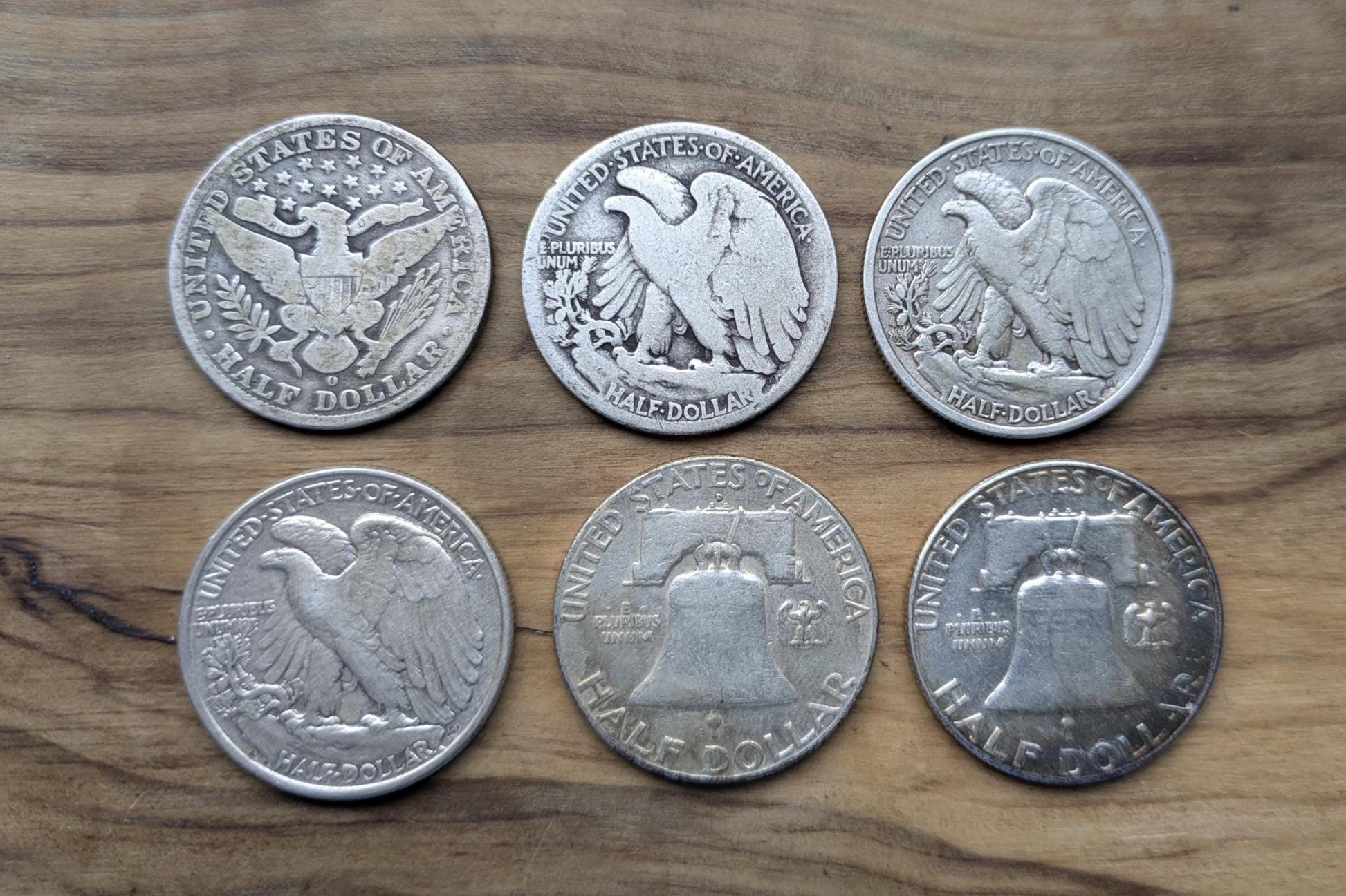Small Silver Half Dollar Collection - 6 Half Dollars - Various Dates and Mints - Barber, Franklin, Walking Liberty