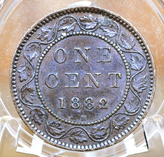 1882 Canadian Cent - XF-AU (Extremely Fine) Grade / Condition - Queen Victoria - 1882 Large Cent - 1882 H Penny Canada, Incredible Detail