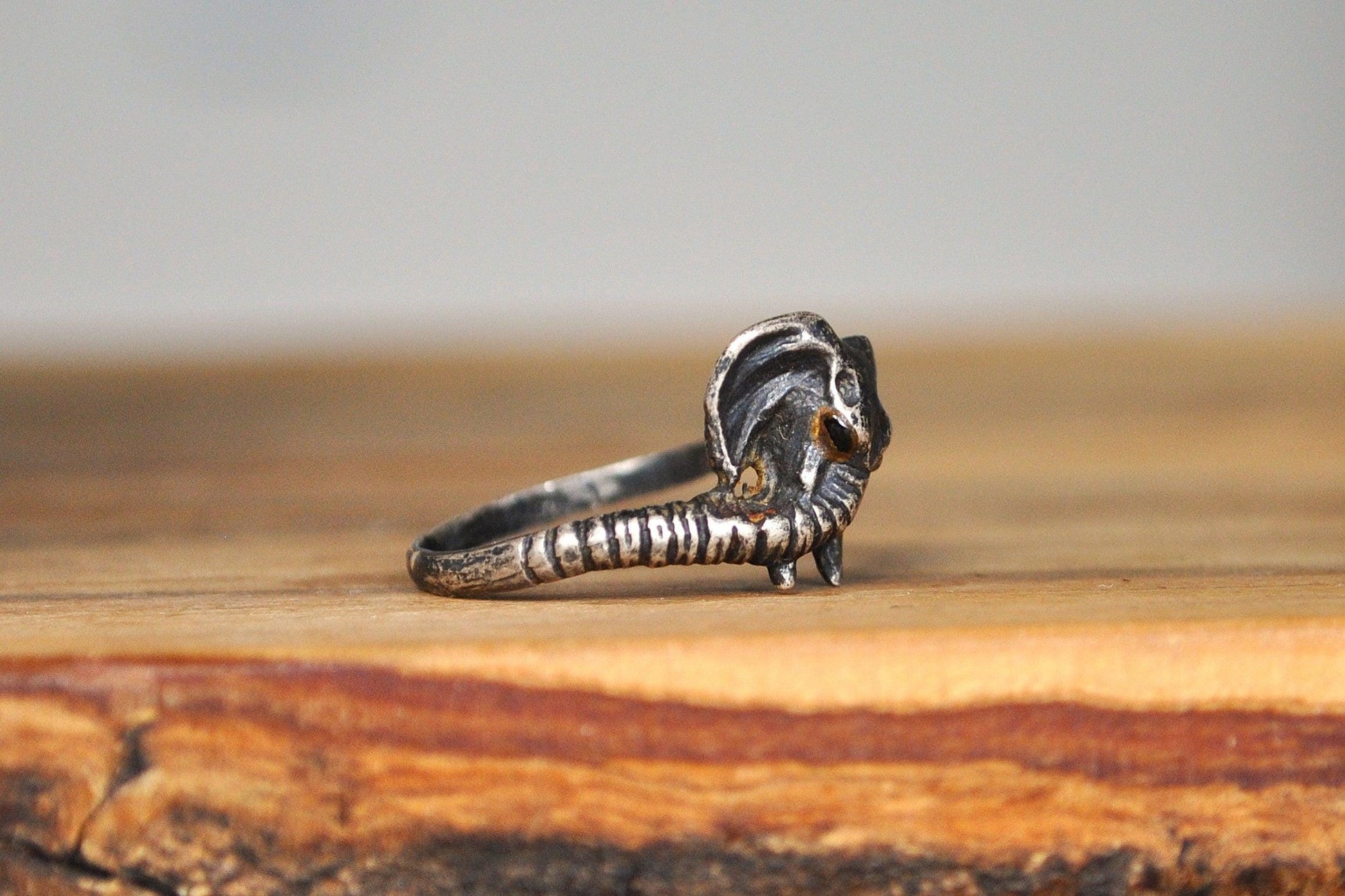 Stunning Sterling Silver Elephant Trunk Ring - Size 6 - Tested Sterling Silver - Tusked Elephant Trunk Ring
