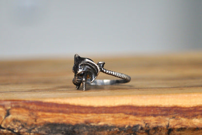 Stunning Sterling Silver Elephant Trunk Ring - Size 6 - Tested Sterling Silver - Tusked Elephant Trunk Ring