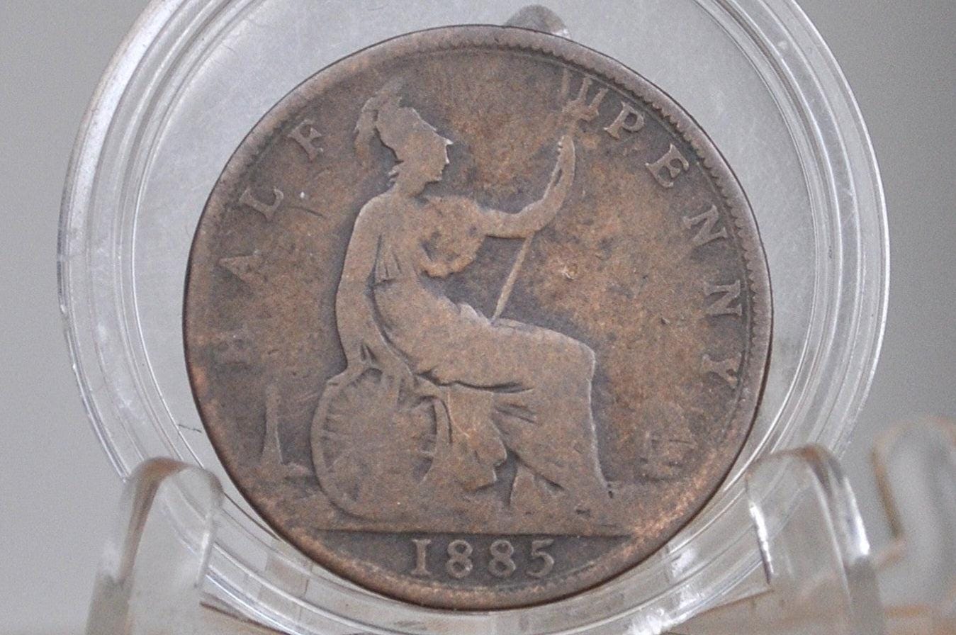 1885 Great Britain Half Penny - Vg/F Condition - Uk Large Penny 1885 - Queen Victoria 1/2 Penny - Uk Penny Young Head 1884 -