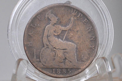 1885 Great Britain Half Penny - Vg/F Condition - Uk Large Penny 1885 - Queen Victoria 1/2 Penny - Uk Penny Young Head 1884 -