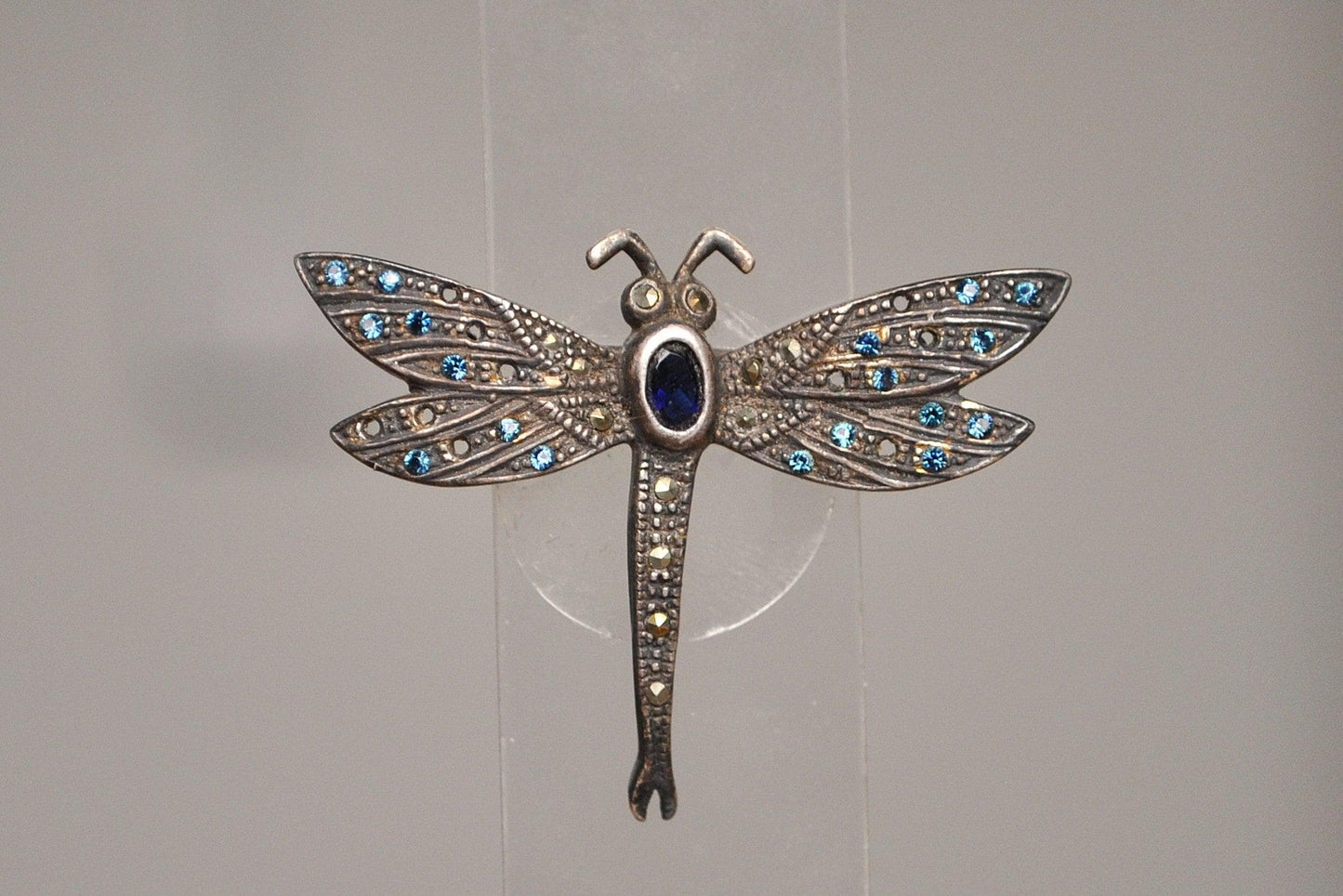 Stunning Sterling Silver Studded Sapphire Dragonfly Brooch - Tested Sterling Silver - Studded Bug Jewelry