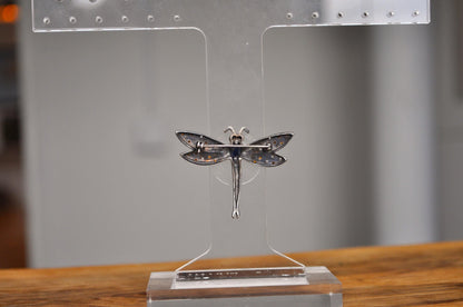 Stunning Sterling Silver Studded Sapphire Dragonfly Brooch - Tested Sterling Silver - Studded Bug Jewelry