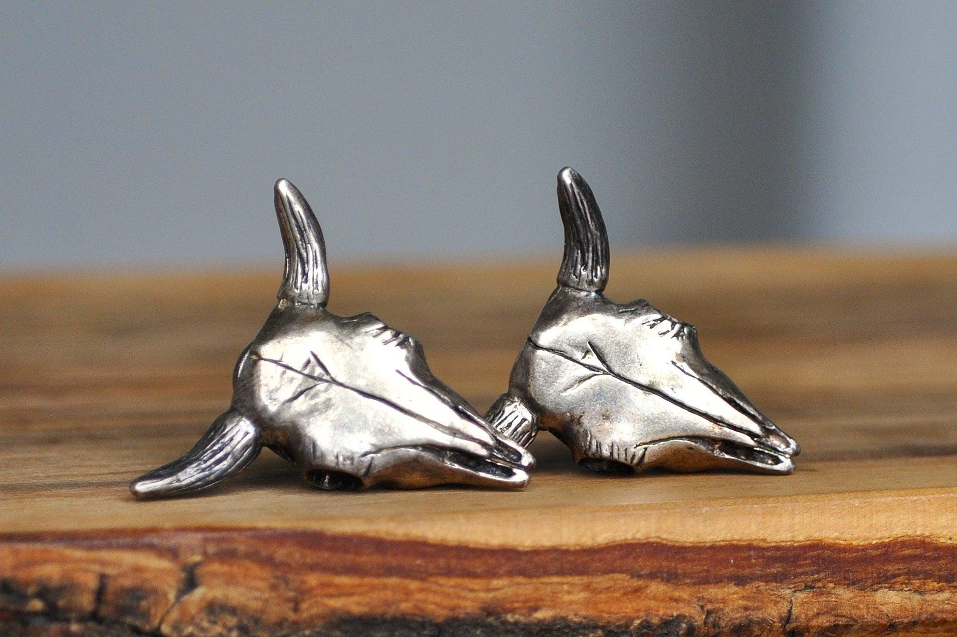 Rare Sterling Silver Steer Skull Earrings - Ox/Bull Skull Earrings - Latch Style Earrings - Tested Sterling Silver