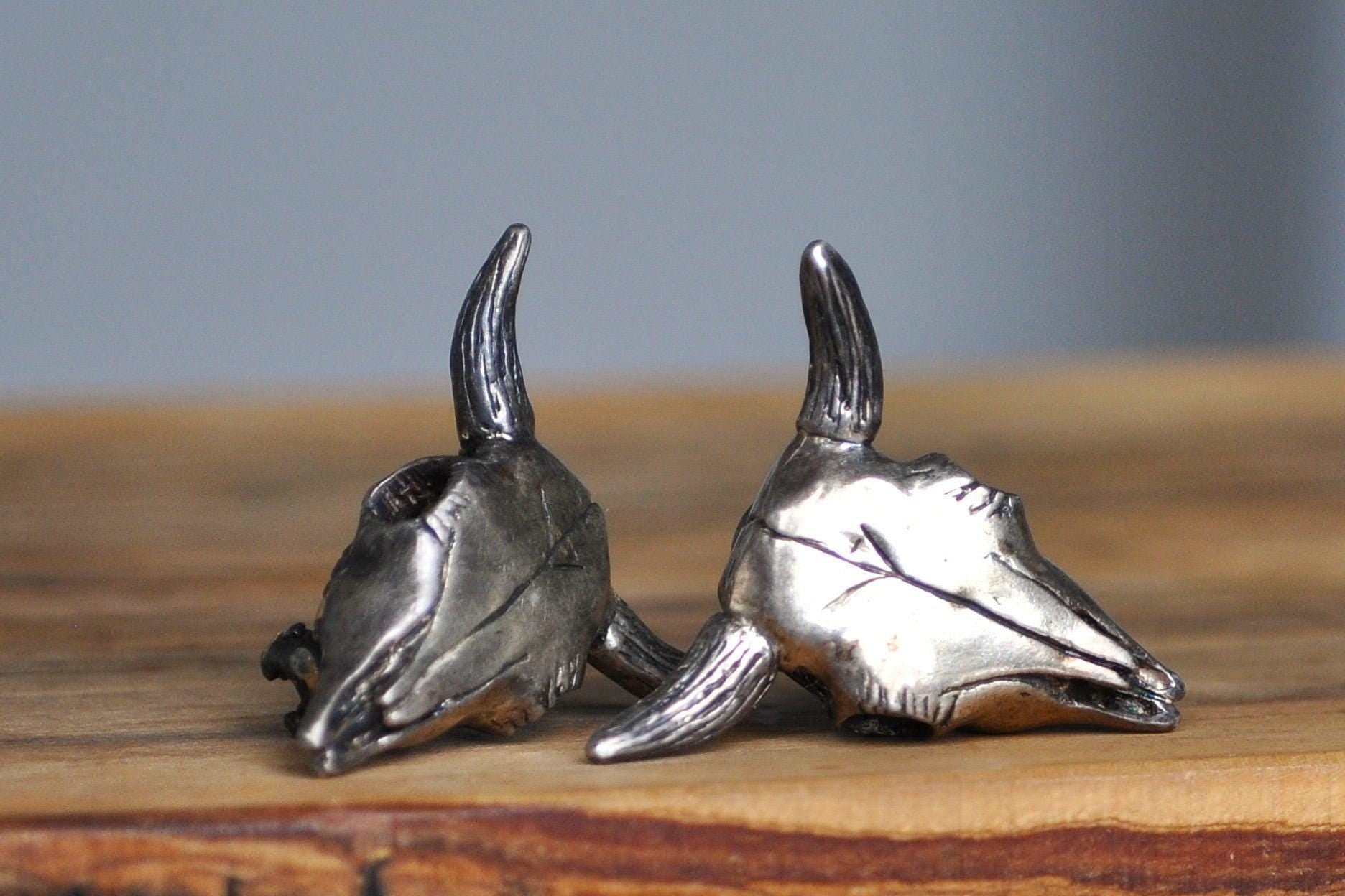 Rare Sterling Silver Steer Skull Earrings - Ox/Bull Skull Earrings - Latch Style Earrings - Tested Sterling Silver