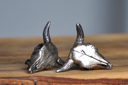 Rare Sterling Silver Steer Skull Earrings - Ox/Bull Skull Earrings - Latch Style Earrings - Tested Sterling Silver