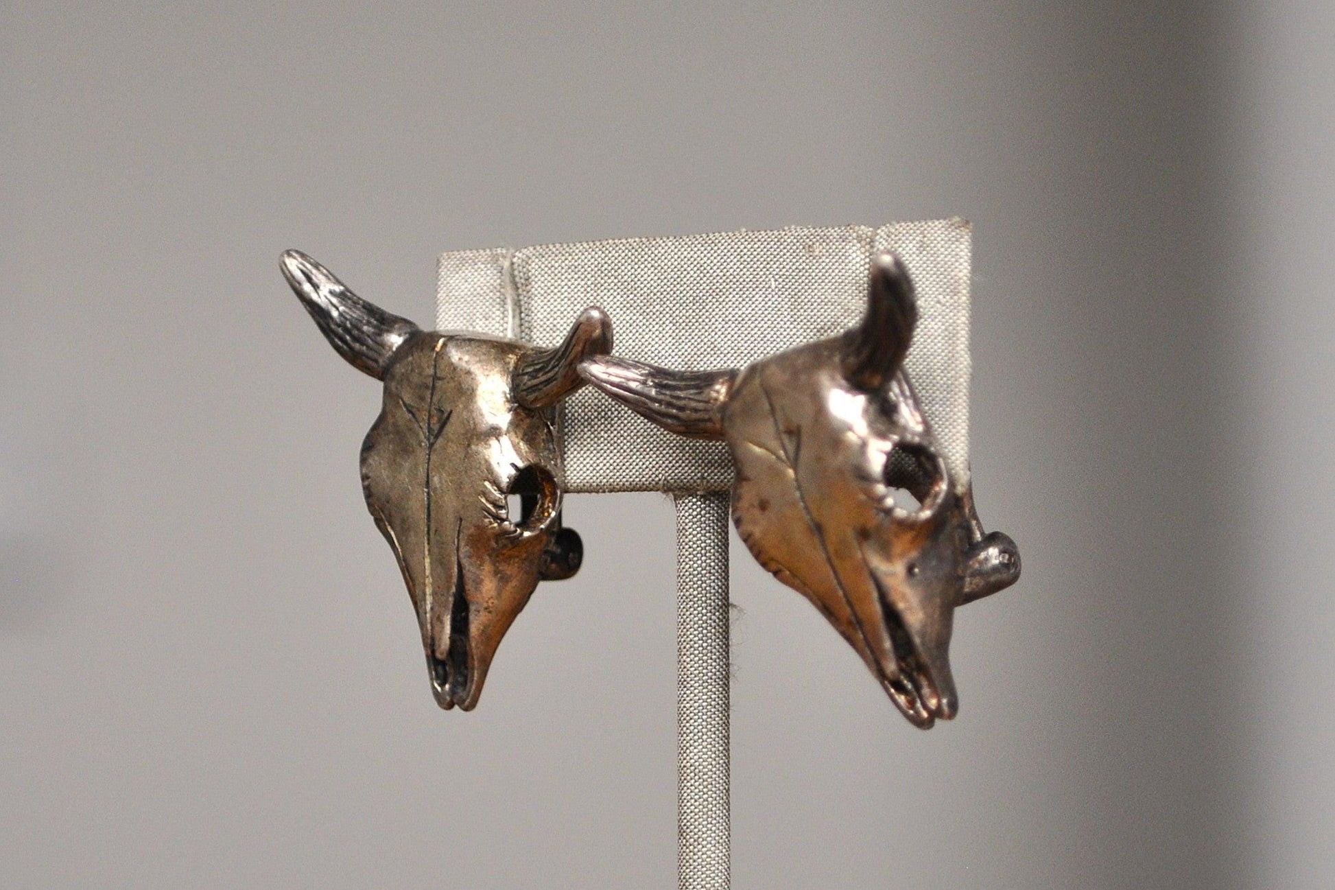 Rare Sterling Silver Steer Skull Earrings - Ox/Bull Skull Earrings - Latch Style Earrings - Tested Sterling Silver