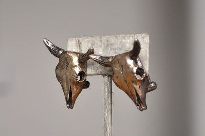 Rare Sterling Silver Steer Skull Earrings - Ox/Bull Skull Earrings - Latch Style Earrings - Tested Sterling Silver