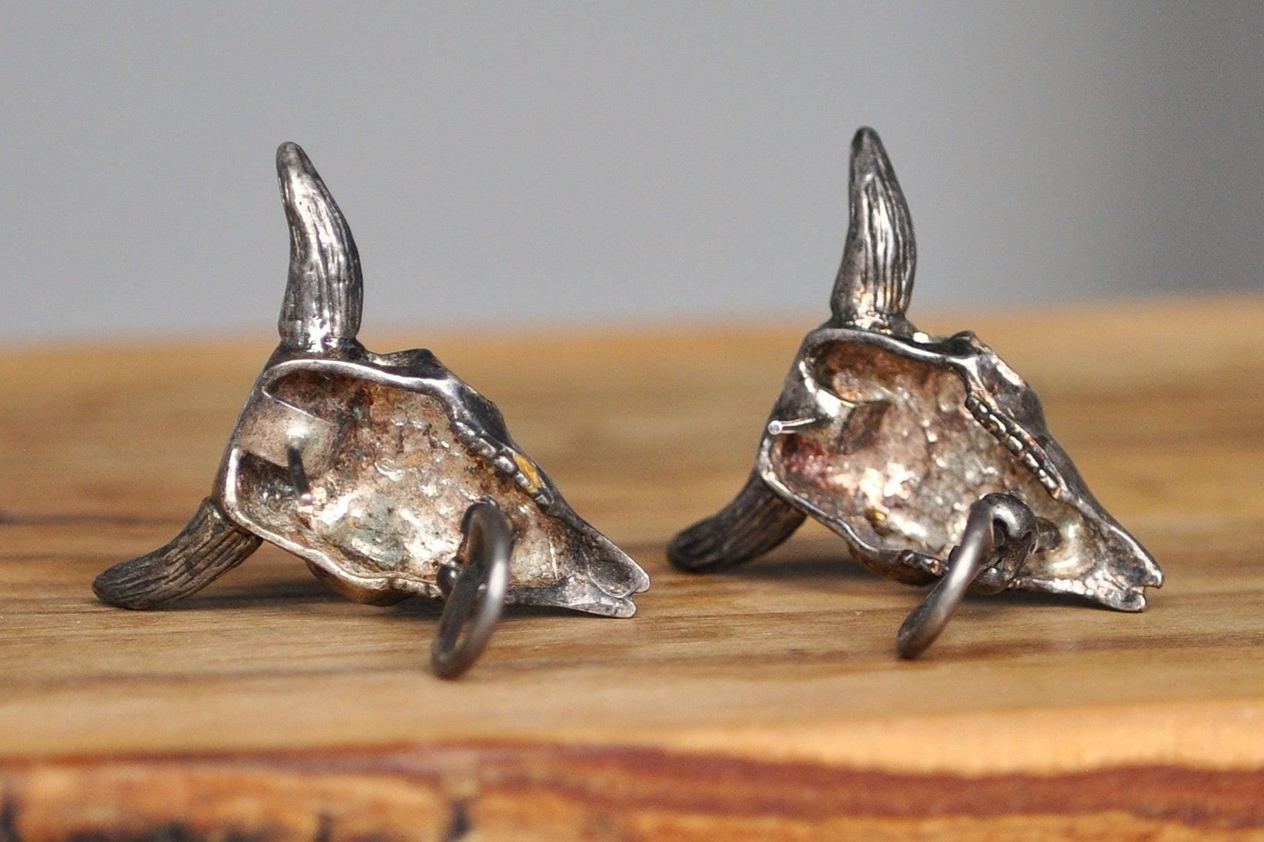 Rare Sterling Silver Steer Skull Earrings - Ox/Bull Skull Earrings - Latch Style Earrings - Tested Sterling Silver