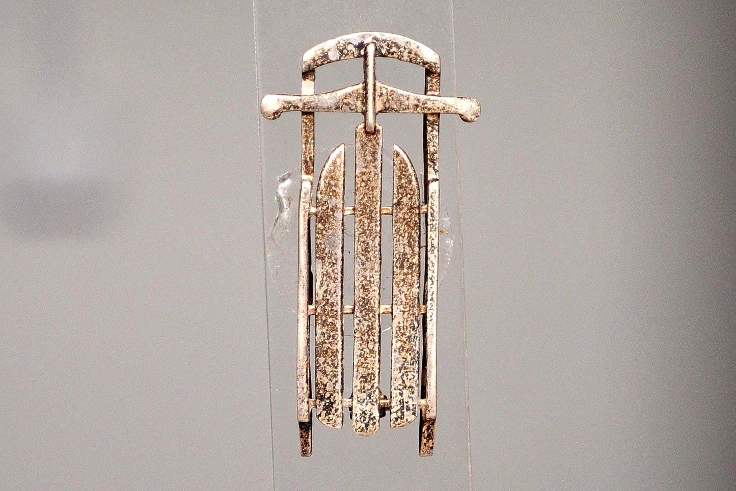 Scarce Sterling Silver Sled/Toboggan Brooch - Stamped and Tested Sterling Silver - "M" Wrapped in Laurel Wreath Hallmark