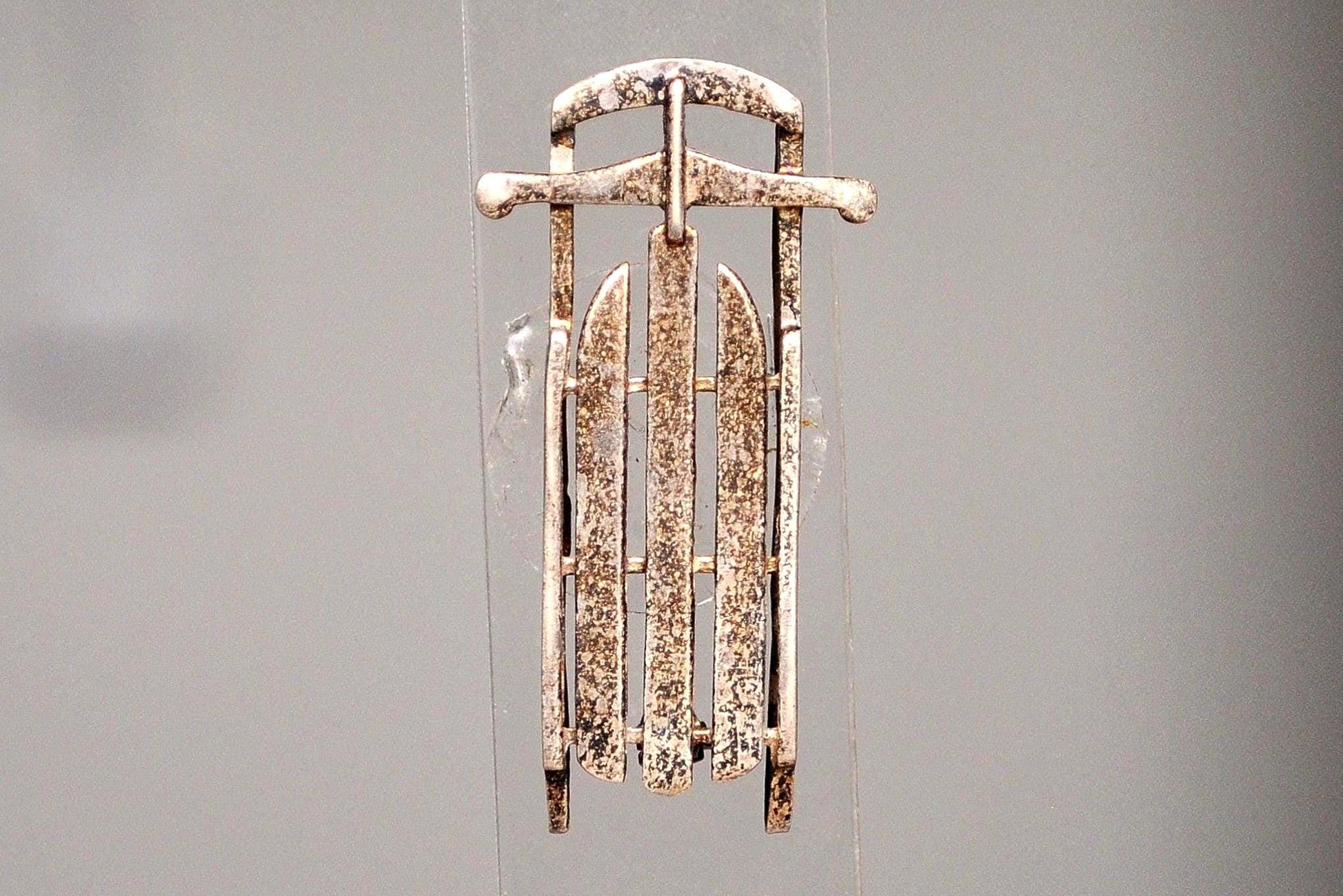 Scarce Sterling Silver Sled/Toboggan Brooch - Stamped and Tested Sterling Silver - "M" Wrapped in Laurel Wreath Hallmark