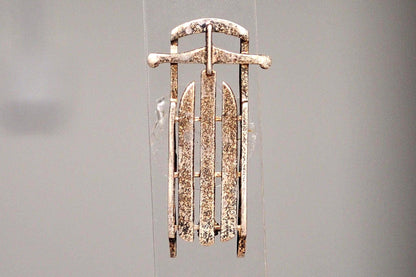 Scarce Sterling Silver Sled/Toboggan Brooch - Stamped and Tested Sterling Silver - "M" Wrapped in Laurel Wreath Hallmark