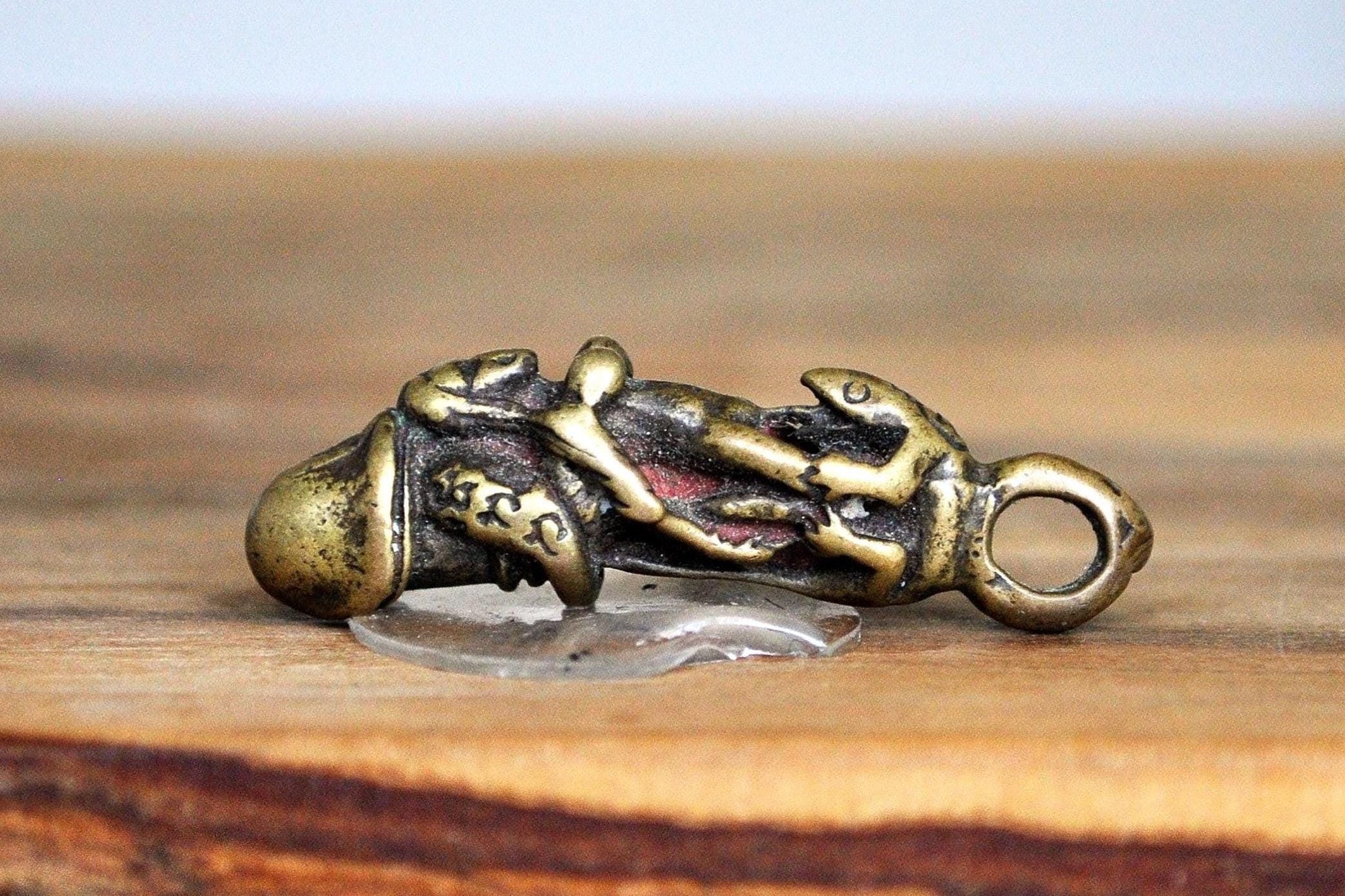 Very Rare Thailand Paladkik Nangkwaon Amulet Pendant - Buddhist Love Attraction Charm - Brass Phallus Pendant