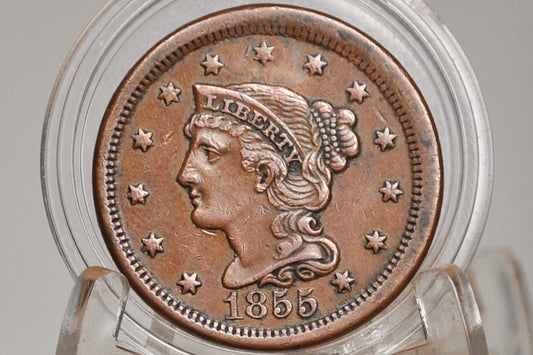 1855 Braided Hair Large Cent - Choose by Grade / Condition - 1855 Coronet Cent - 1855 US Large Cent - Braided Hair Upright 5