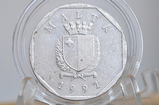 1991 Rarer Malta 50 Cents - Maltese Republic Coins - Great Condition - Mediterranean Countries Coin -
