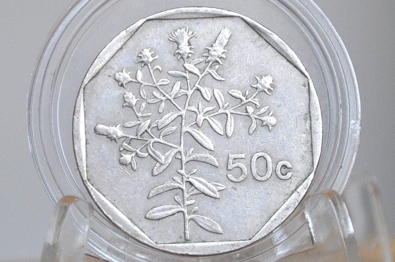 1991 Rarer Malta 50 Cents - Maltese Republic Coins - Great Condition - Mediterranean Countries Coin -