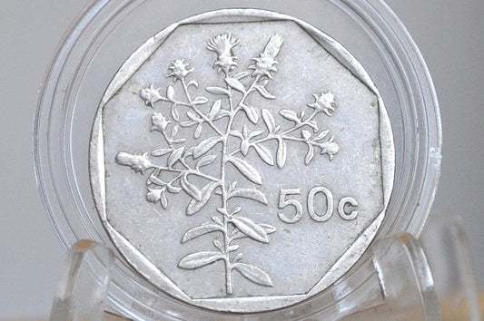 1991 Rarer Malta 50 Cents - Maltese Republic Coins - Great Condition - Mediterranean Countries Coin -