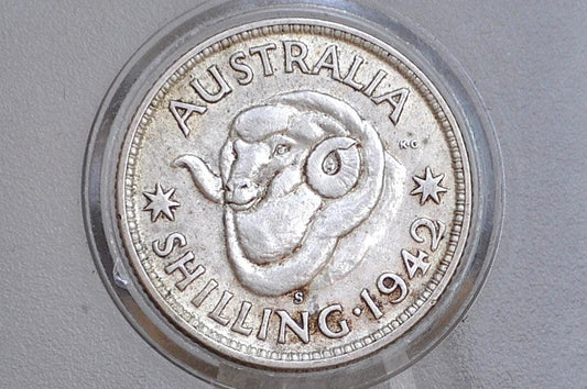 1942 Australia Silver Shilling 1942 One Shilling - XF/AU Condition - King George VI - 1 Shilling 1942 Silver Australian Silver Shilling -