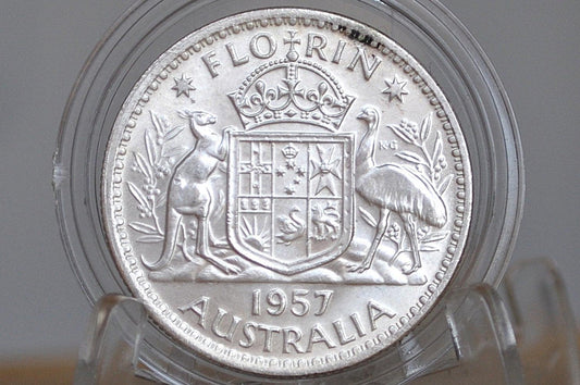 1957 Australian Silver Florin - Uncirculated Condition - Queen Elizabeth II - Great Coin! Silver Florin -
