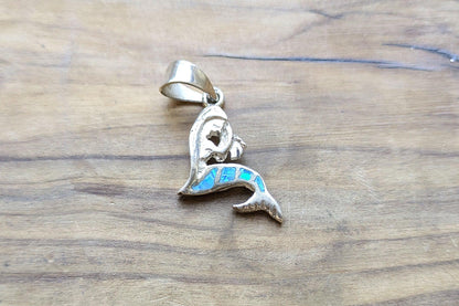 Sterling Silver Mermaid Inlay Fire Blue Opal Pendent - Stamped and Tested Sterling Silver - 950 Silver Mermaid Pendant