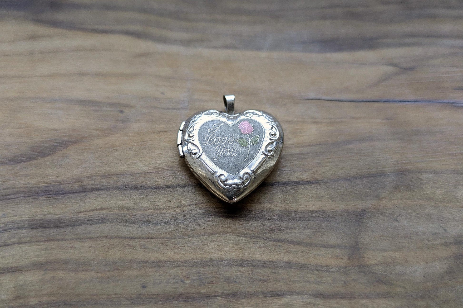 Sterling Silver "I Love You" Rose Heart Locket Pendent - Stamped and Tested Sterling Silver - Penny Sized Locket