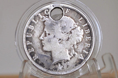 Rare 1906 Silver Liberia 50 Cents - UK Minted Liberia Fifty Cents - 24,000 Minted - Great Condition, Pendant Loop - Sterling Silver - Republ