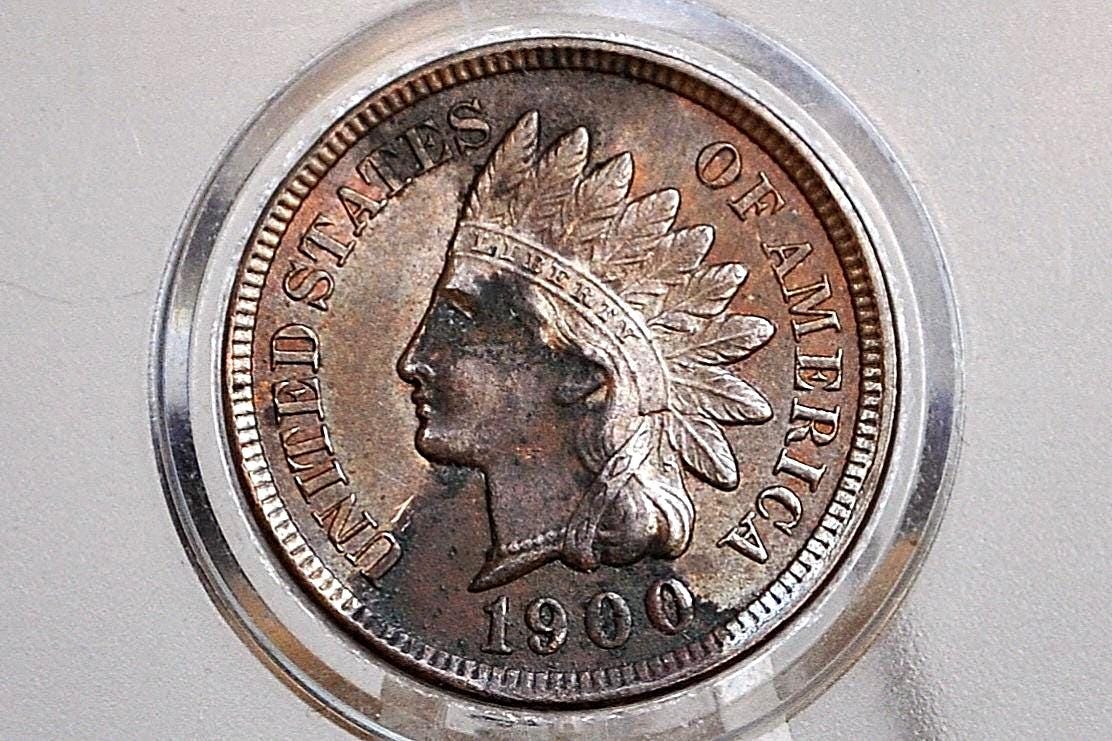 1900 Indian Head Penny - Uncirculated Condition, Discoloration - Discount Coin - 1900 Indian Cent 1900 US One Cent
