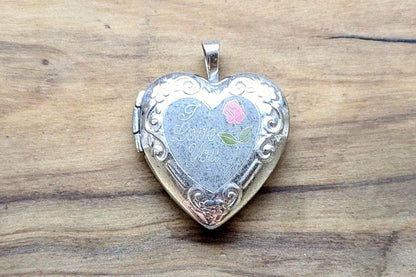Sterling Silver "I Love You" Rose Heart Locket Pendent - Stamped and Tested Sterling Silver - Penny Sized Locket